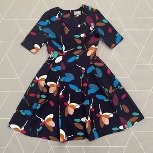 Anthropologie Asymmetrical Dress - Multicolor Leaf Print